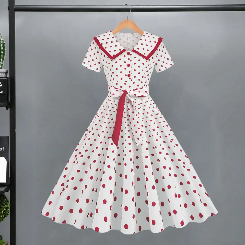 Wedding Party Dress Vintage Princess Dress with Big Hem Contrast Color Dot Print for Women's Party Prom Wedding Events Women