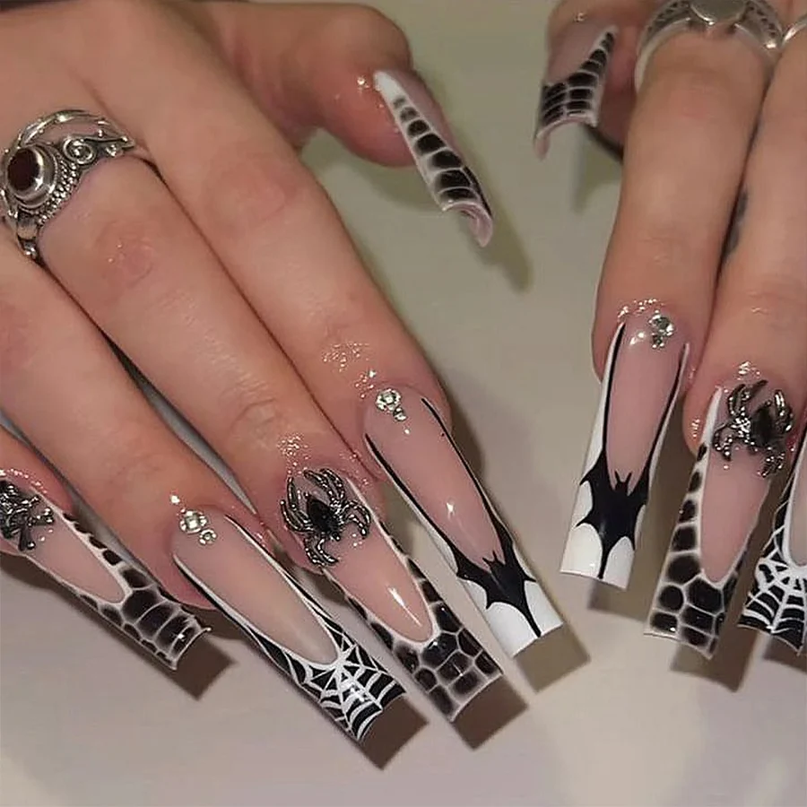 3D Gothic Multiple Style Alloy Spider Snake Nail Art Charms Creative Red Black White Crystal Bat Halloween Nail DIY Decorations