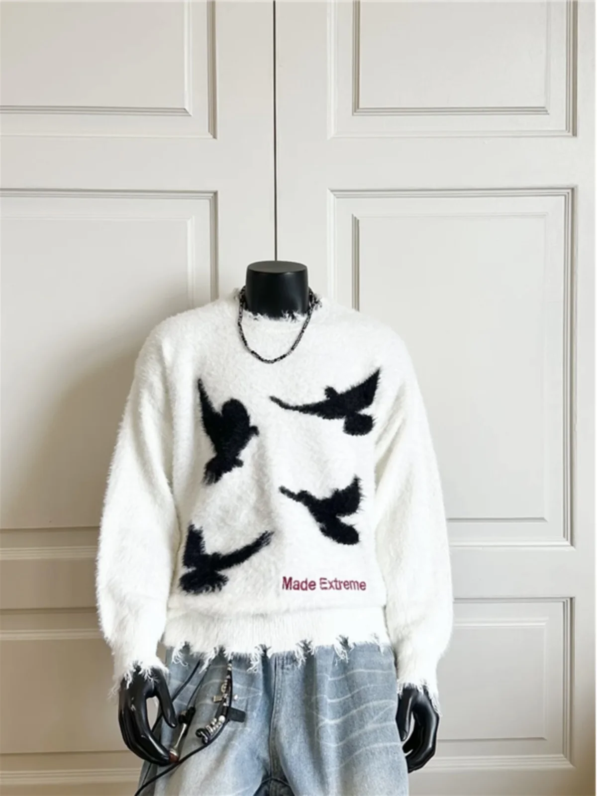 

Retro American High Street Cleanfit Sweater ex Autumn Winter Trendy Lazy Soft Fuzzy Knitwear Youth Casual round Ne Long...