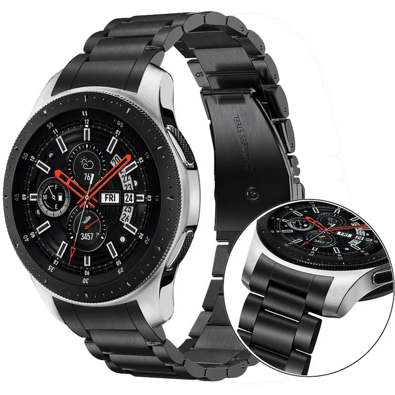 Unique Stainless Steel Watchband + No Gap Clips for Samsung Galaxy Watch 46mm SM-R800 Curved Connector strap for Galaxy Gear S3