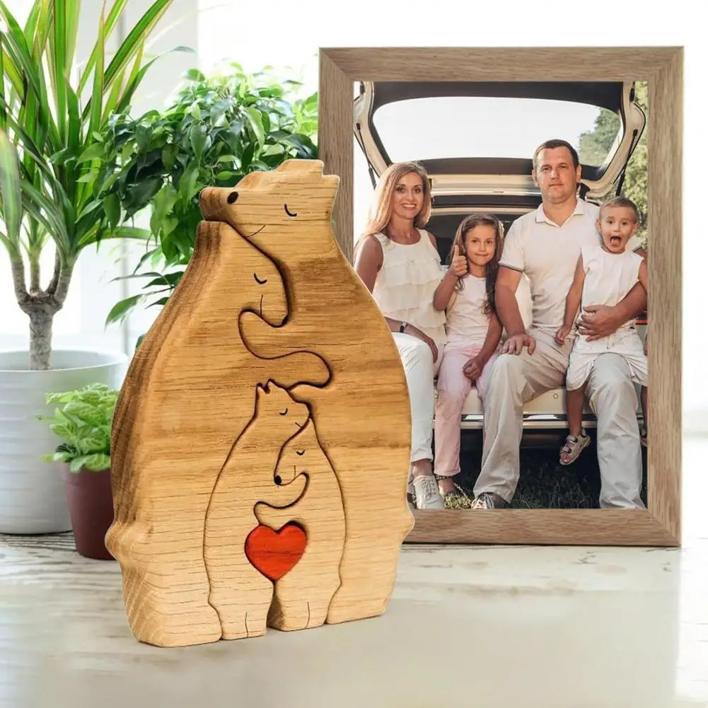 4/5/6/7Pcs Wooden Bears Family Puzzle with Name Customizable Wooden Puzzle Home Decor Educational Toy Birthday Gift