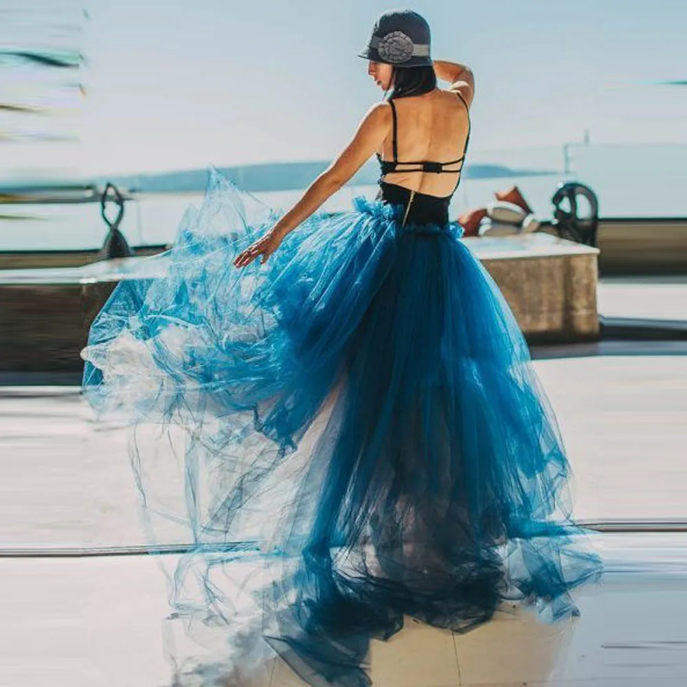 

Sexy Tulle Women Skirt High Waist Tulle Ruffle Puffy Party Skirt Maxi Length Long Summer Holiday Skirt Beach Wear