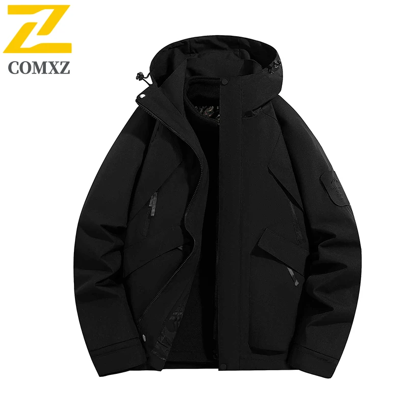 

2025 Men Charge Jacket Weatherproof Cold Resistant Graphene Technology Warm Three in One Hooded Jacket Outdoor Camp Hiking Coat