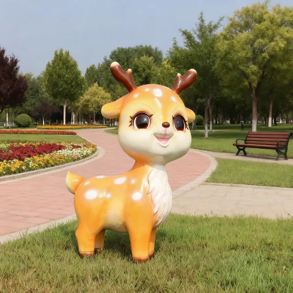 2025 New to Cute Hand Painted Cartoon Deer Sculpture Set Outdoor Indoor Home Park Art Statue Resin Material