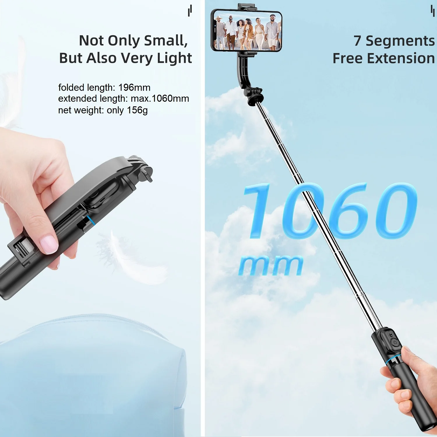 Selfie Stick with Tripod Stand and Remote, 42