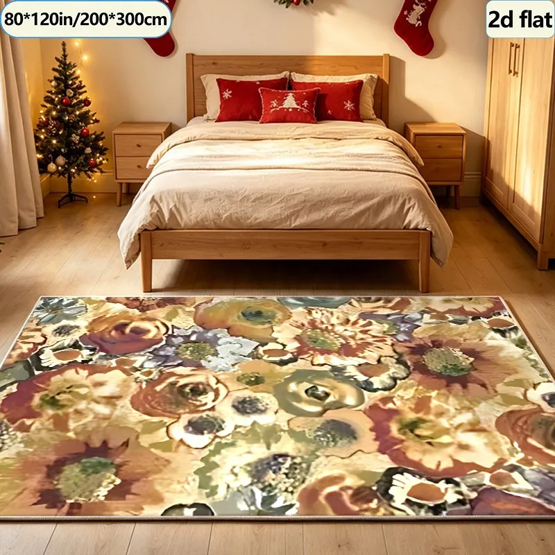 Vintage Oil Painting Floral Rose Carpet, Retro Floral Pattern Carpet, Suitable for Living Room, Bedroom, Home Interior Decoration