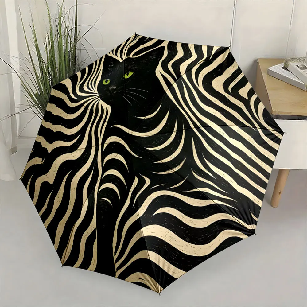 1PC Striking Cat Design Umbrella Perfect for Rainy Days Print 8 Iron Ribs Folding Umbrella Auto-Open Fashion Sunshade
