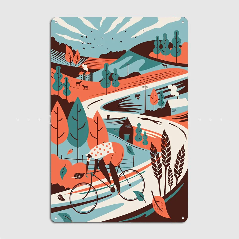 Cycling Through Countryside Poster Retro Custom Sign Club Bar Indoor Wall Vintage Posters Room Decoration Home Decor