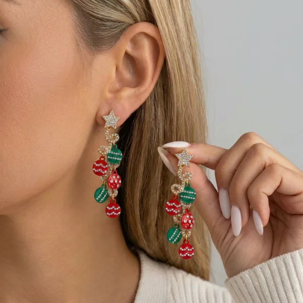 Women's Christmas Tree Zircon Crystal Star Dangle Earrings, Party Gift