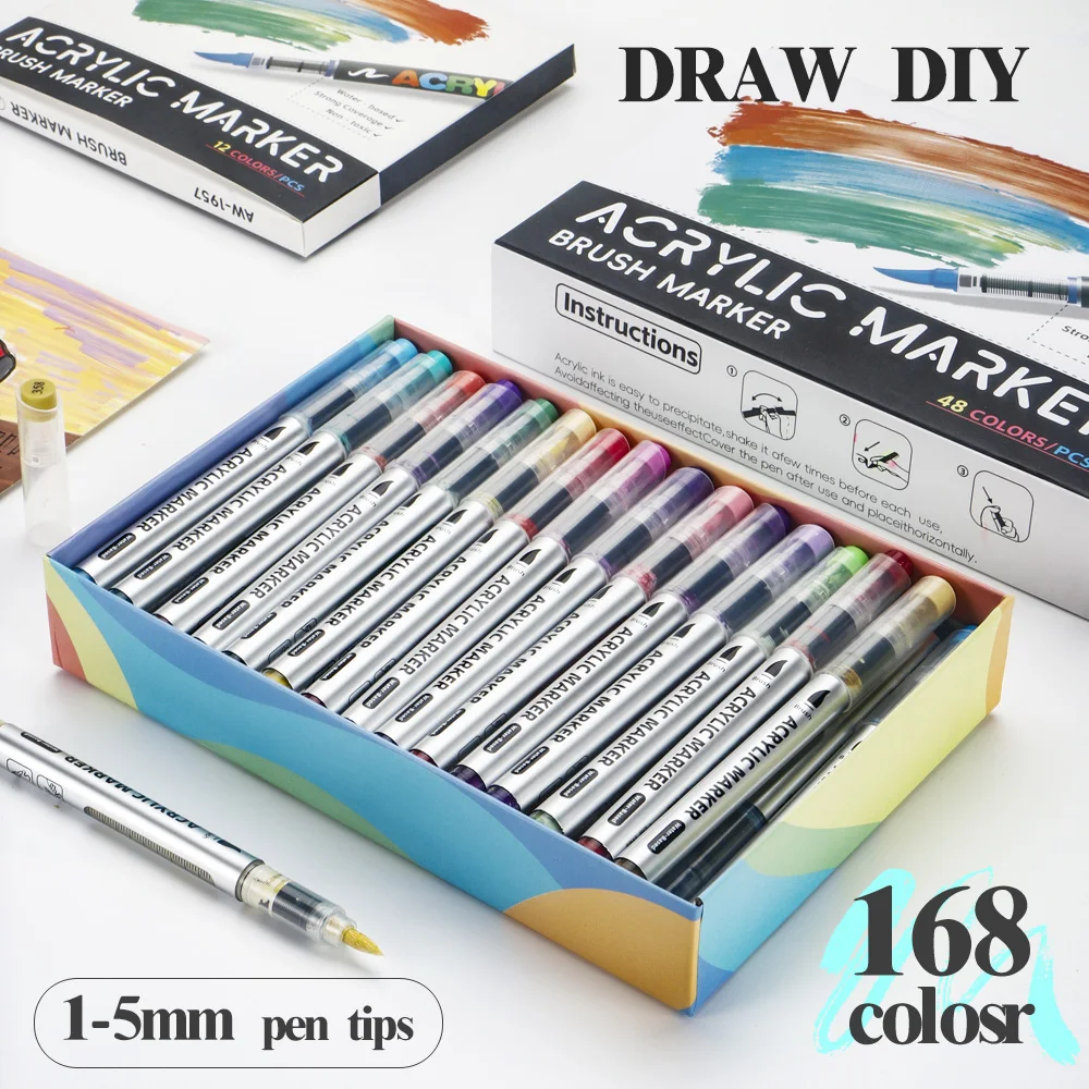 

12-168 цветов акриловые маркеры быстросохнущие водостойкие для рисования Рождество творческий DIY ежедневный рисунок камень рок товары для рукоделия