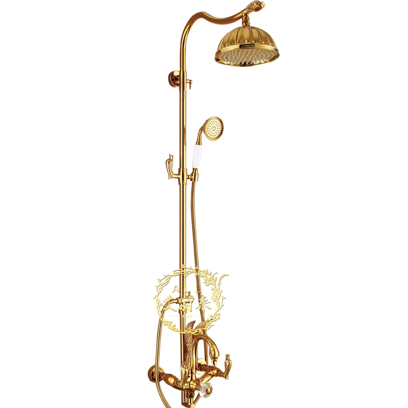 

European antique golden swan booster shower set copper hot and cold faucet lifting retro shower.