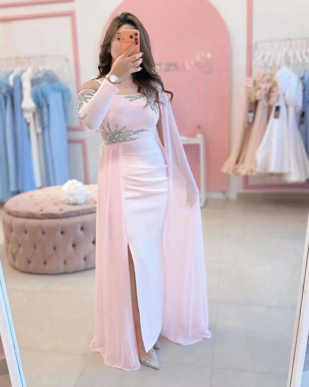 

Customized Exquisite Jersey Pleat Sequined Mermaid Off-the-shoulder Long Evening Dresses Luxury 2025 Chinese Style