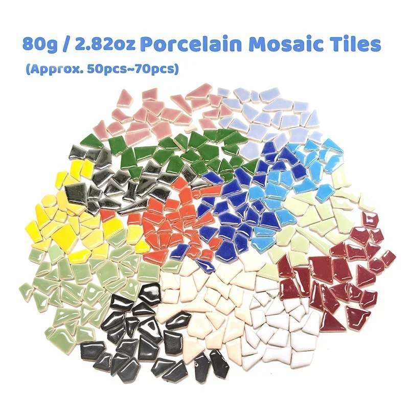 80g/2.82oz (ok. 50 ~ 70 sztuk) porcelana płytki z mozaiką 1-2.5cm 0.4mm grubość mozaika ceramiczna kamienie DIY mozaika materiał rzemieślniczy