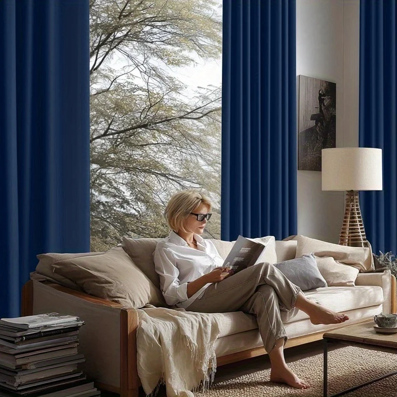 قطعتان من ستائر Blaclout الحديثة 100% مع جيب قضيب، ستائر نافذة لغرفة المعيشة، غرفة النوم، المطبخ، الحمام، ديكور المنزل