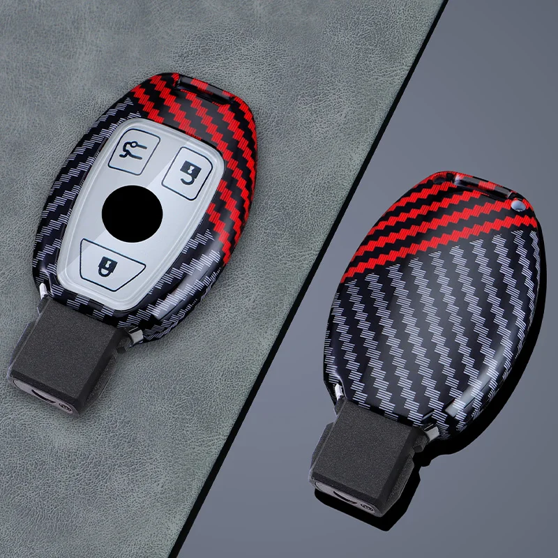 2/3 Buttons for Mercedes Benz A B C E S G Class W204 W205 W212 W213 GLC GLA CLA Carbon Fiber Car Key Case Cover Shell Keychain