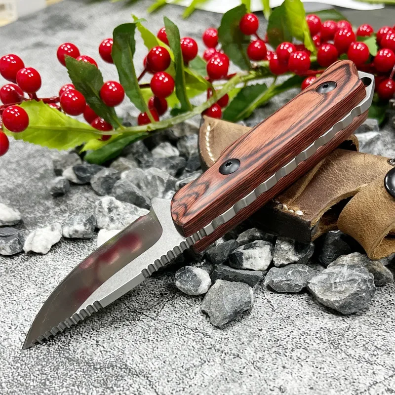 Hot BM 15017 Straight Knife Color Wood Handle 8Cr13Mov Steel Outdoor Camping Tactical Defense Knife EDC Camping Fruit Knife