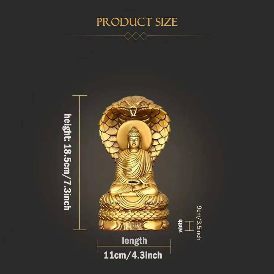 純銅製の釈迦牟尼像飾り、真鍮製の蛇仏像、家の装飾工芸品、蛇を守る