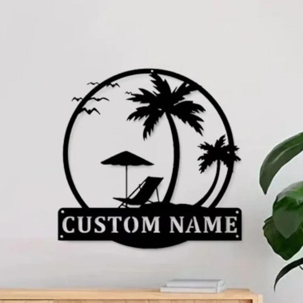 Handmade Personalized Metal Wall Sculptures with Palm Trees and Lounge Chair Design Ideal for Contemporary Indoor Hanging Decor