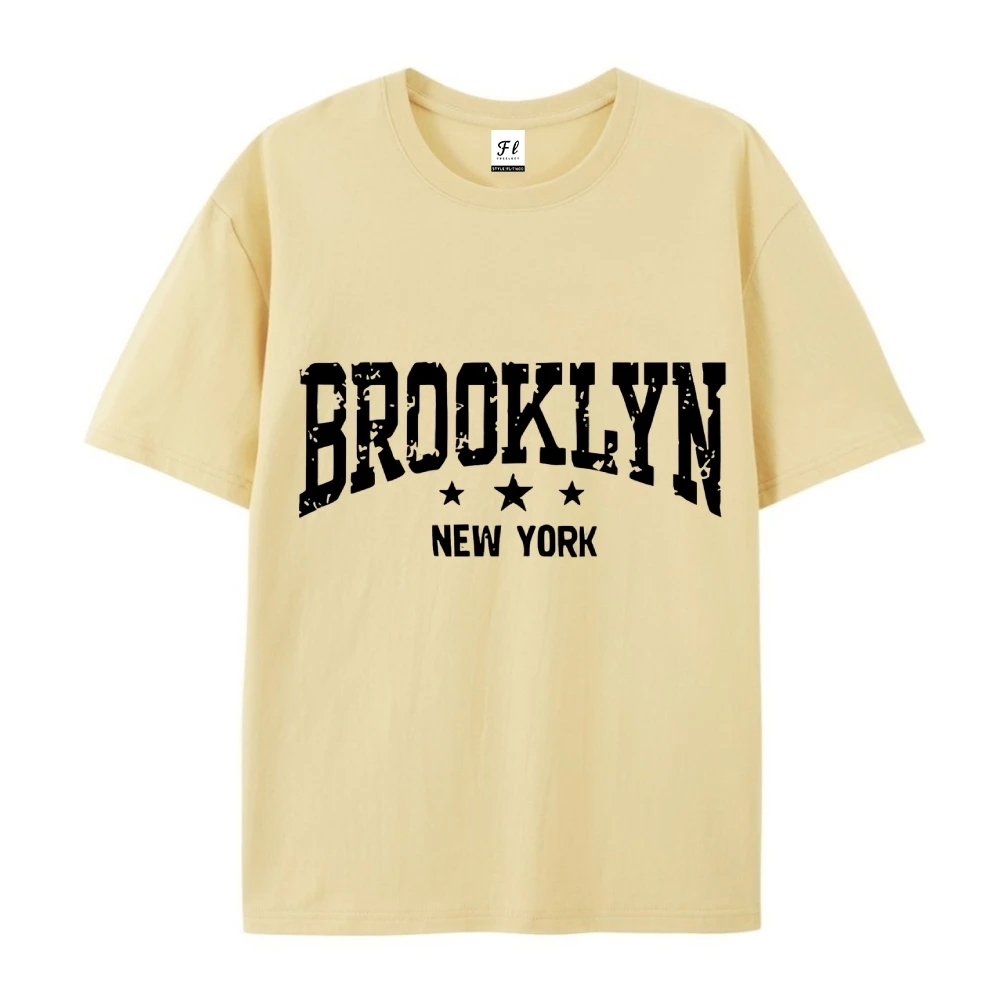 티셔츠 여성 캐주얼 브이넥 브루클린 뉴욕 편안한 착용을 위한 탑 레터 프린트 내구성 있는 원단