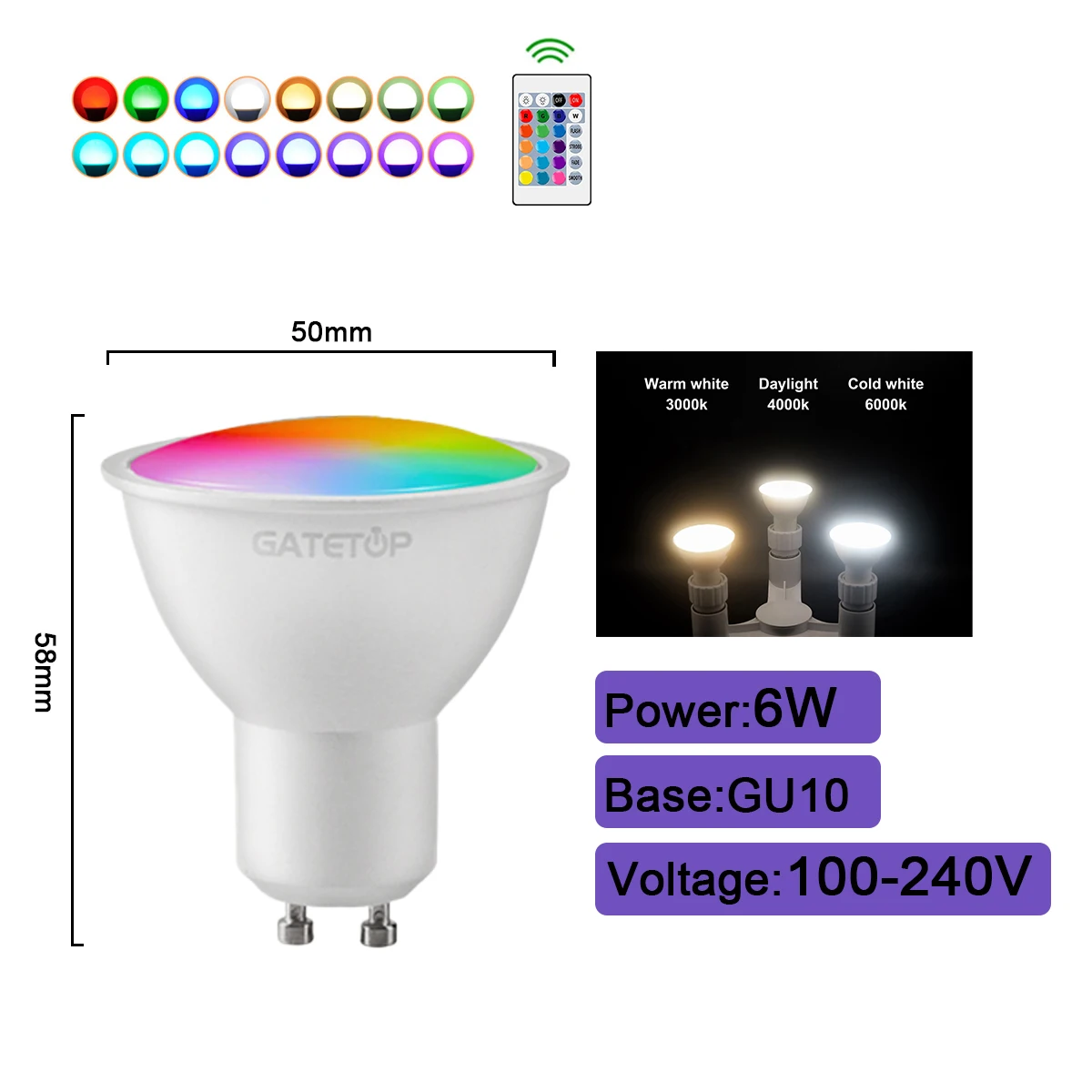 1-10 STKS Smart RGBW LED Lamp Spotlight E27 E14 B22 GU10 6 W 10 W met Infrarood Afstandsbediening Geschikt voor Kleurrijke Home Verlichting