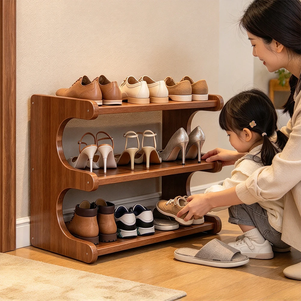 Practical 3/4 Layers Bamboo Shoe Rack, Space-saving Design, Multi-layer Independent Storage Rack Entryway Dustproof Shoe Cabinet