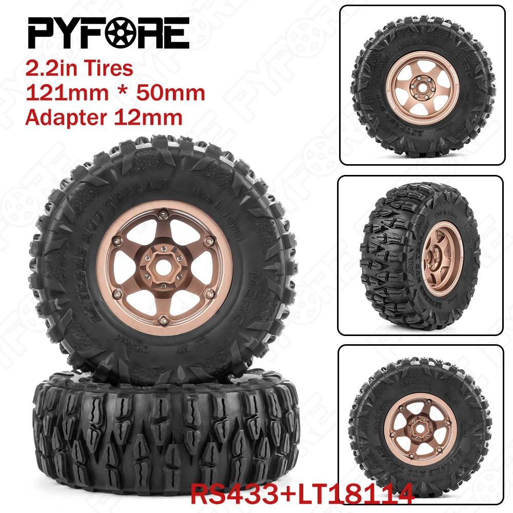 

PYFORE 4pcs 2.2in Tires 121mm * 50mm Adapter 12mm for 1/10 Climbing Off-road Tires Wheel Hub RC Model Car AXX4