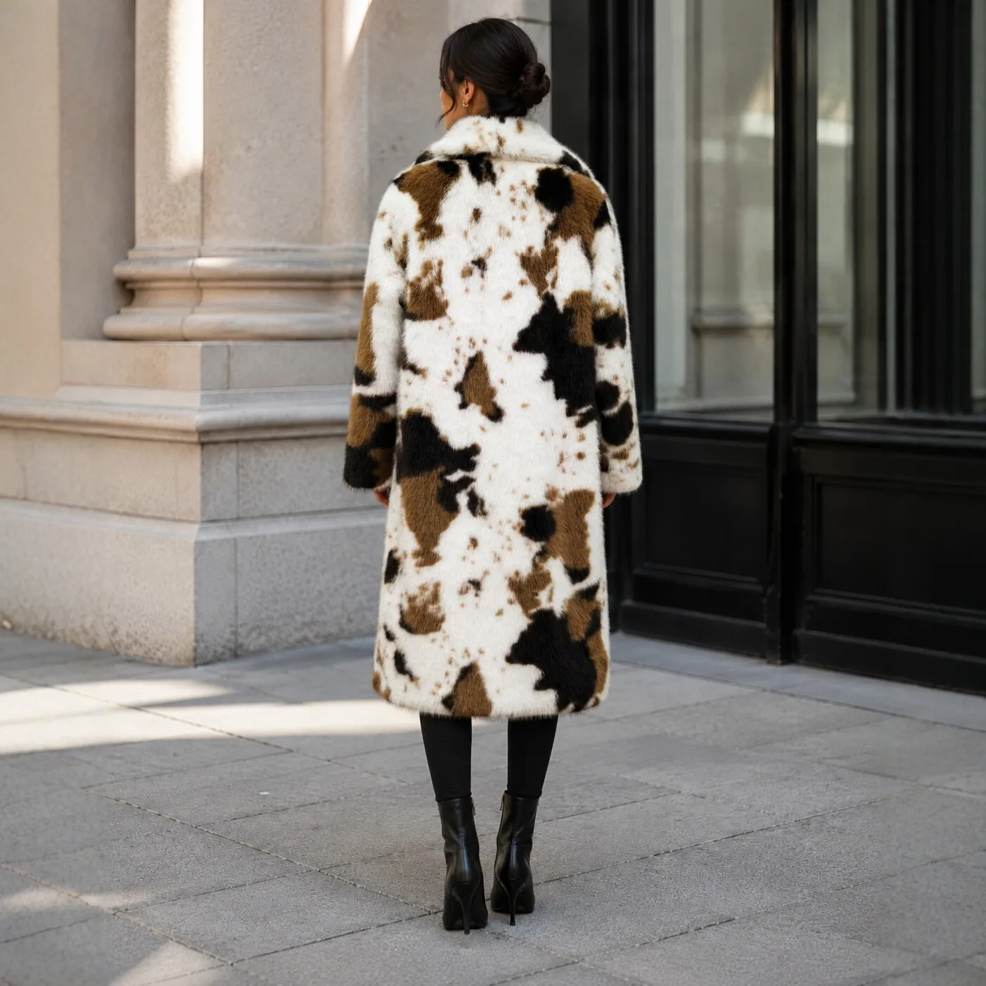 Imitation Cow Fur Long Coat For Women, Autumn. And Winter Collarless Cardigan Thick Plush Warm Top Beach Sexy Robe