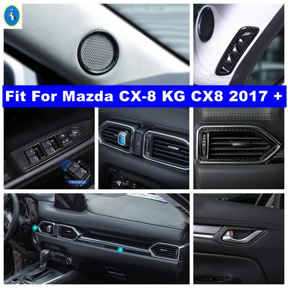 

ABS Carbon Fiber Auto Pillar A Speaker / Door Bowl / Lift Button Panel Cover Trim Accessories For Mazda CX-8 KG CX8 2017 - 2021