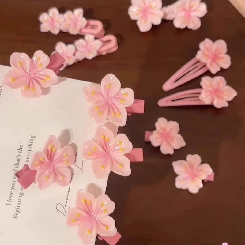 Tocado de flores de cerezo para niños, pinzas para el cabello, Clip lateral Rosa Sakura BB, cuerda para el cabello de alta elasticidad, accesorios para el cabello, tocado