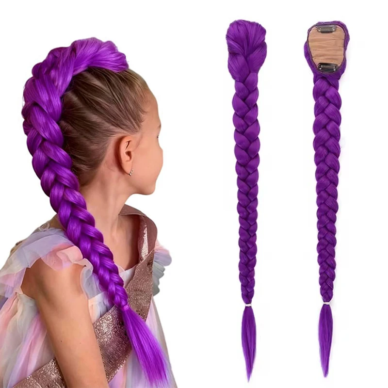 วิกผมสีม่วงสำหรับคอสเพลย์รูมิจากวงเคป๊อปฮันเตอร์ส สำหรับเด็กผู้หญิง วิกผมทรงผมอนิเมะรูมิ ความยาว 26 นิ้ว พร้อมกิ๊บติดผม