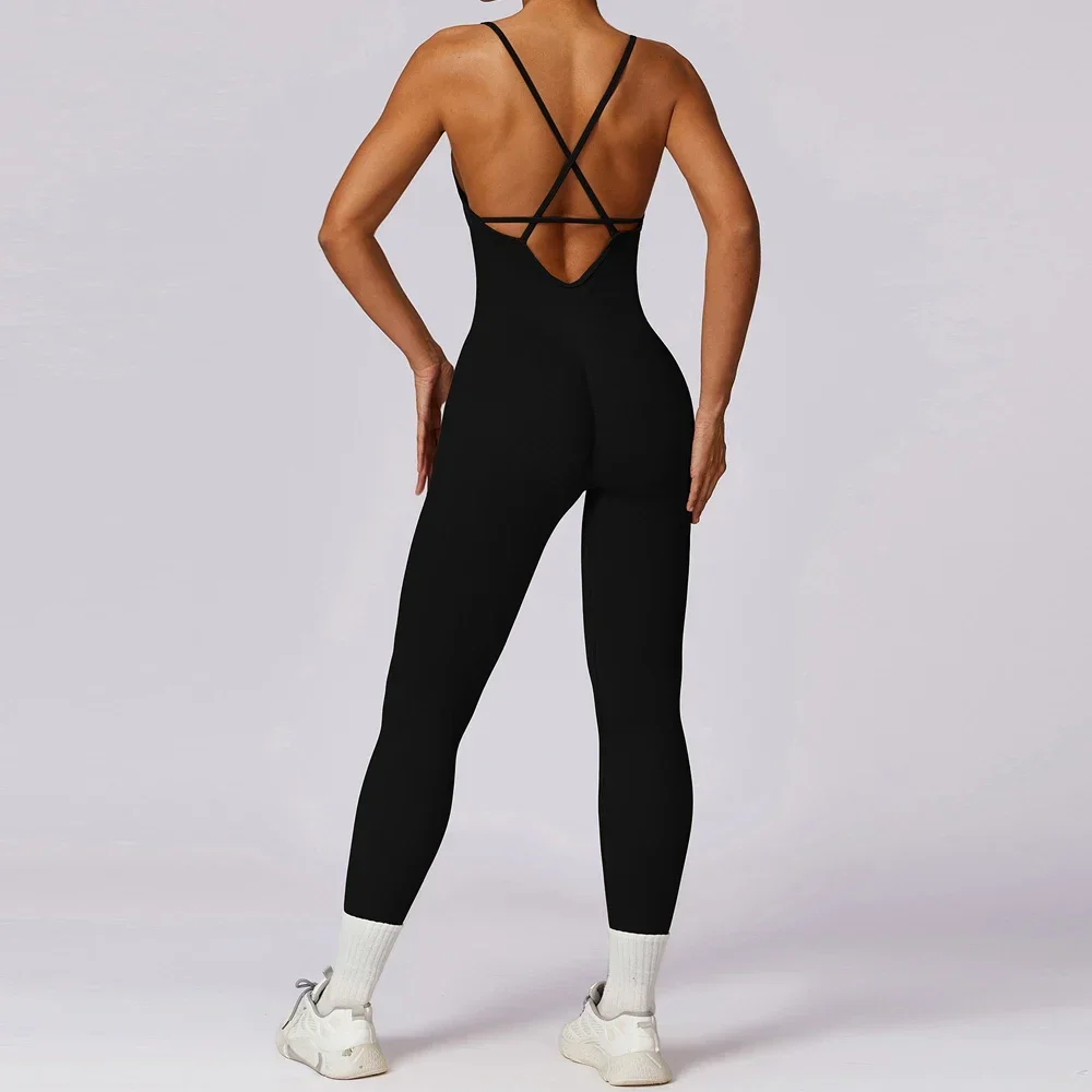 

Sexy‘Backless Sling Sporty Bodycon Jumpsuits Women Sportswear One Piece Yoga Workout Clothes Seamless Gym Fitness Overalls Black