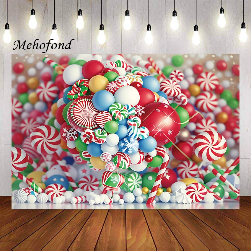 Mehofond 사진 배경 크리스마스 빨간 사탕 풍선, 겨울 크리스마스, 어린이 휴일 파티 초상화 장식 배경, 사진 스튜디오