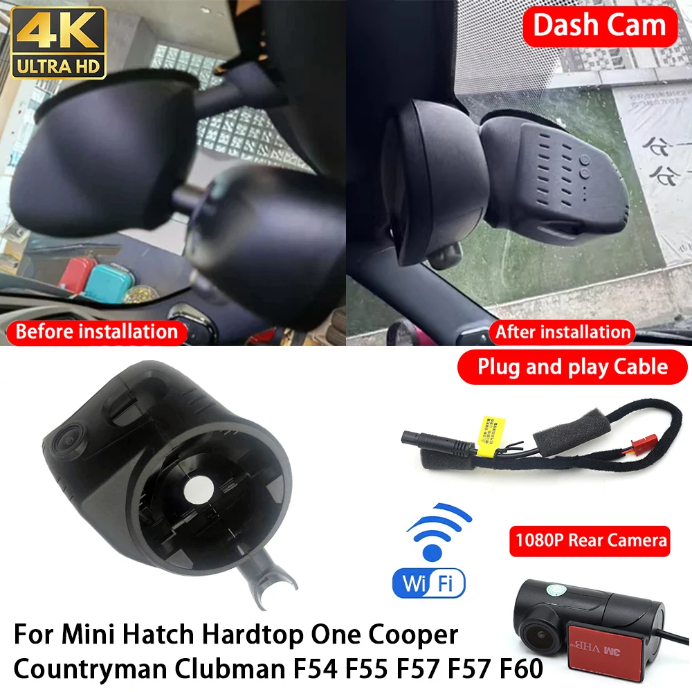 Cámara para Auto 4K Delantera y Trasera con Wifi, Plug & Play, para Mini Hatch Hardtop One Cooper Countryman Clubman F54 F55 F57 F57 F60