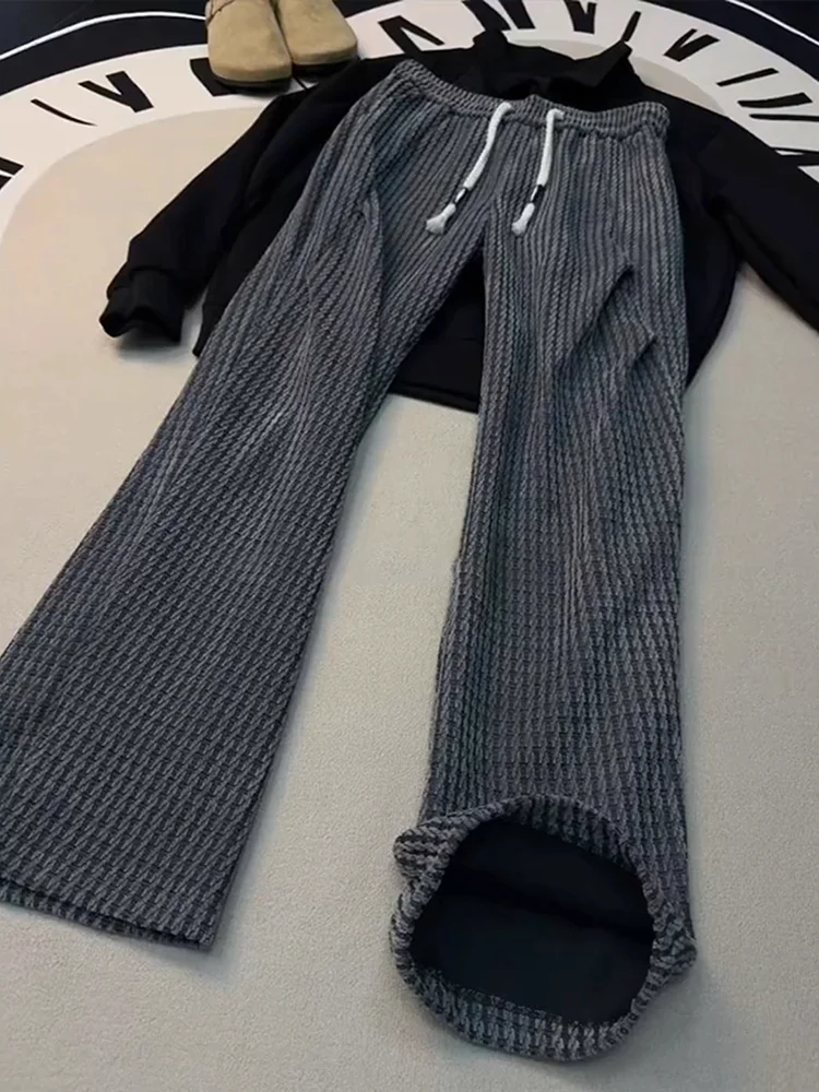 

Мужские вязаные вельветовые повседневные брюки: осенне-зимние, теплые, в полоску, свободного кроя, струящиеся, комфортные, прямые штанины