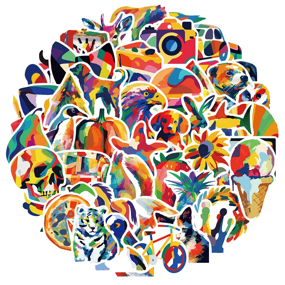 10/30/50pcs Rainbow Colorful Animal Graffiti Stickers Watercolor Art Aesthetic Sticker Stationery Notebook Phone Cartoon Decals