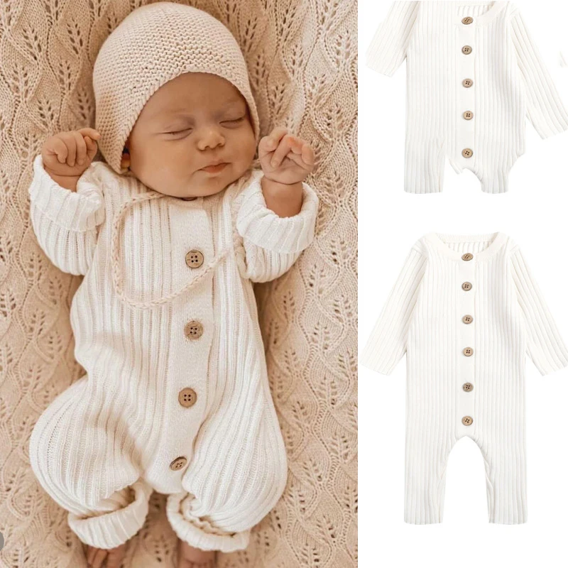 

UNITIM/Детские вязаные комбинезоны для маленьких девочек, однотонные боди для маленьких мальчиков, новые зимние боди с круглым вырезом для новорожденных девочек