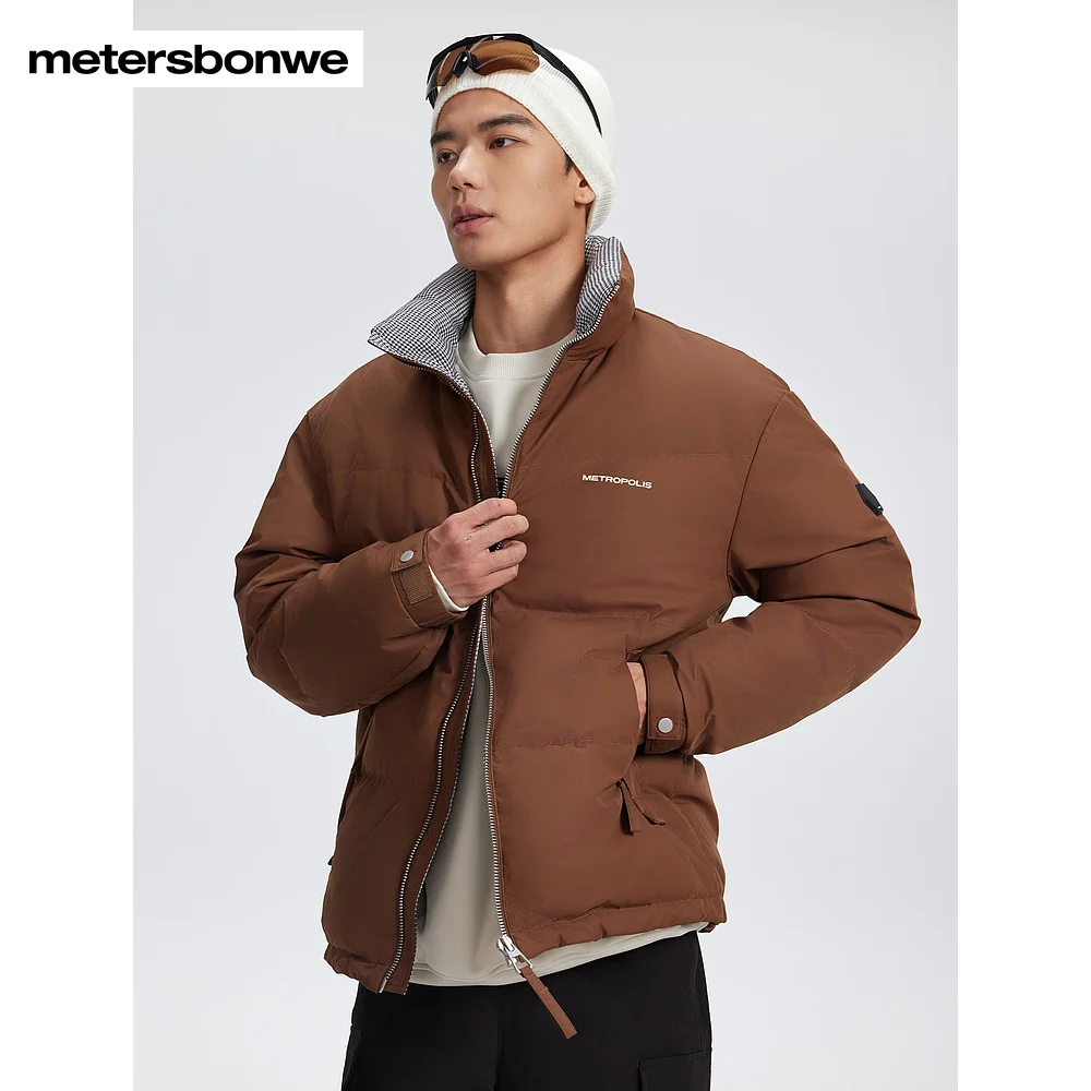 Metersbonwe-Men's Color Clash Stand Collar Printed Loose Down Jacket 85% Duck Down Jacket Comfort Version Winter