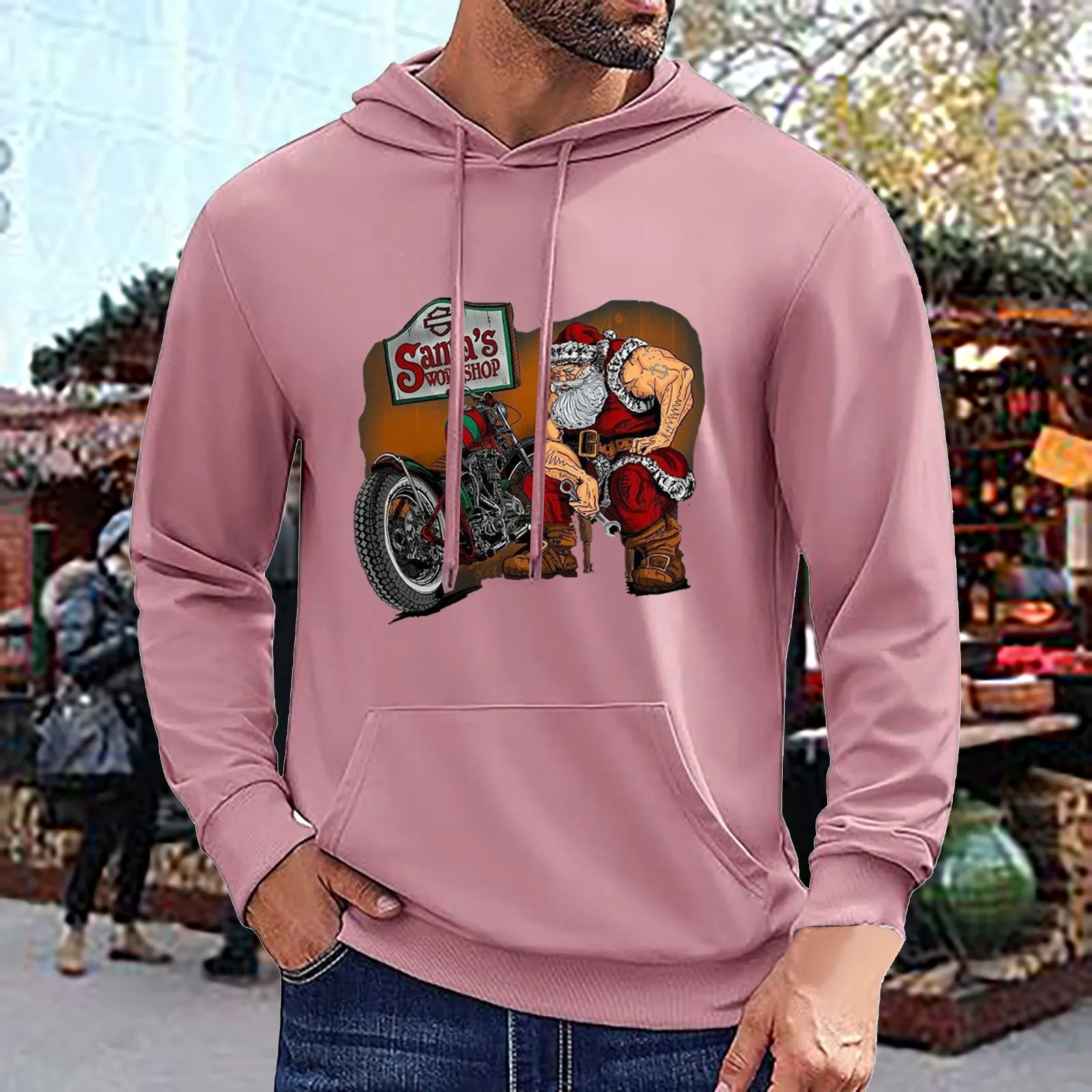 

Men And Women Christmas Fashion Casual Part 3D Print Long Sleeve Drawstring Hooded Sweater Tops Memory Cute Slipper