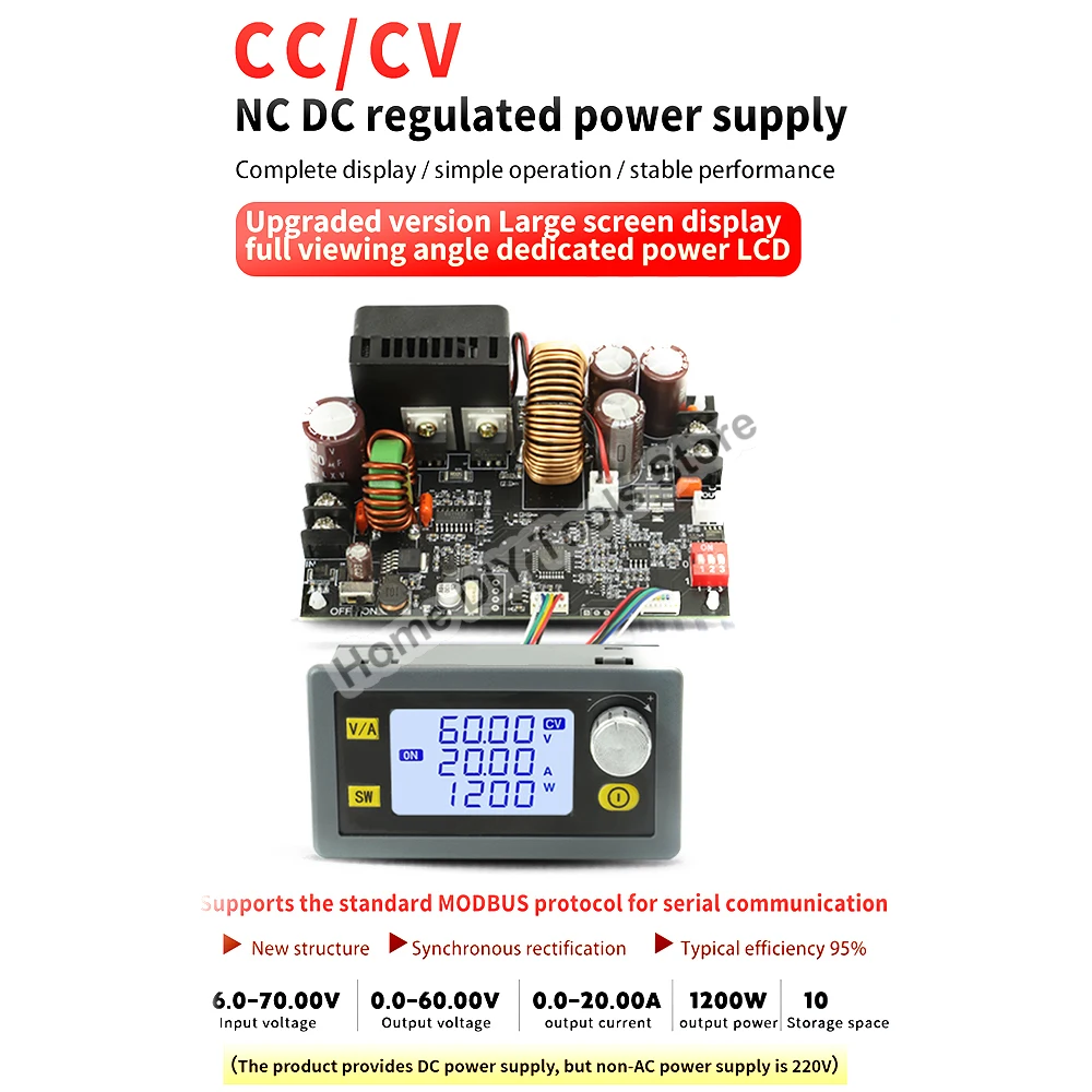 CNC 조정 가능한 DC 안정화 전압 전원 공급 장치 모듈 CC CV 6.0-70V 0-60V 20A 1200W 스텝 다운 모듈 XY6020L