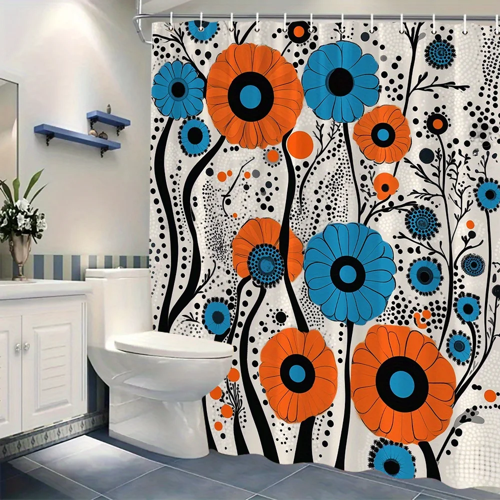 

Водонепроницаемая занавеска для душа с жирным цветочным принтом для ванной комнаты, оранжевый и синий цветочный дизайн, высококачественная занавеска для туалетной перегородки