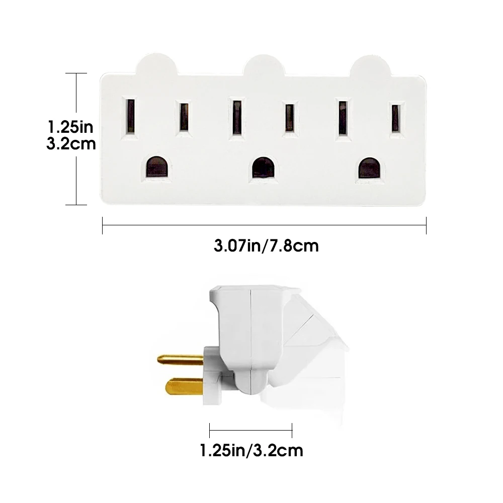 3 Outlet Wall Adapter, ETL Listed 3-Prong Grounded 180 Degree Swivel Indoor AC Mini Plug Wall Outlet Extender Tap White