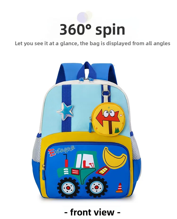 Neuer Kinderrucksack Cartoon Baufahrzeug Jungen Kindergarten-Tasche Atmungsaktiv Mittelgroß für die 3. Klasse – Detail 17
