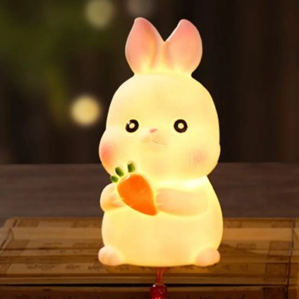 Cartoon Chinese Rabbit Lantern Traditional Blessing LED Lantern Toys Handmade Portable Handheld Lamp Family Activity