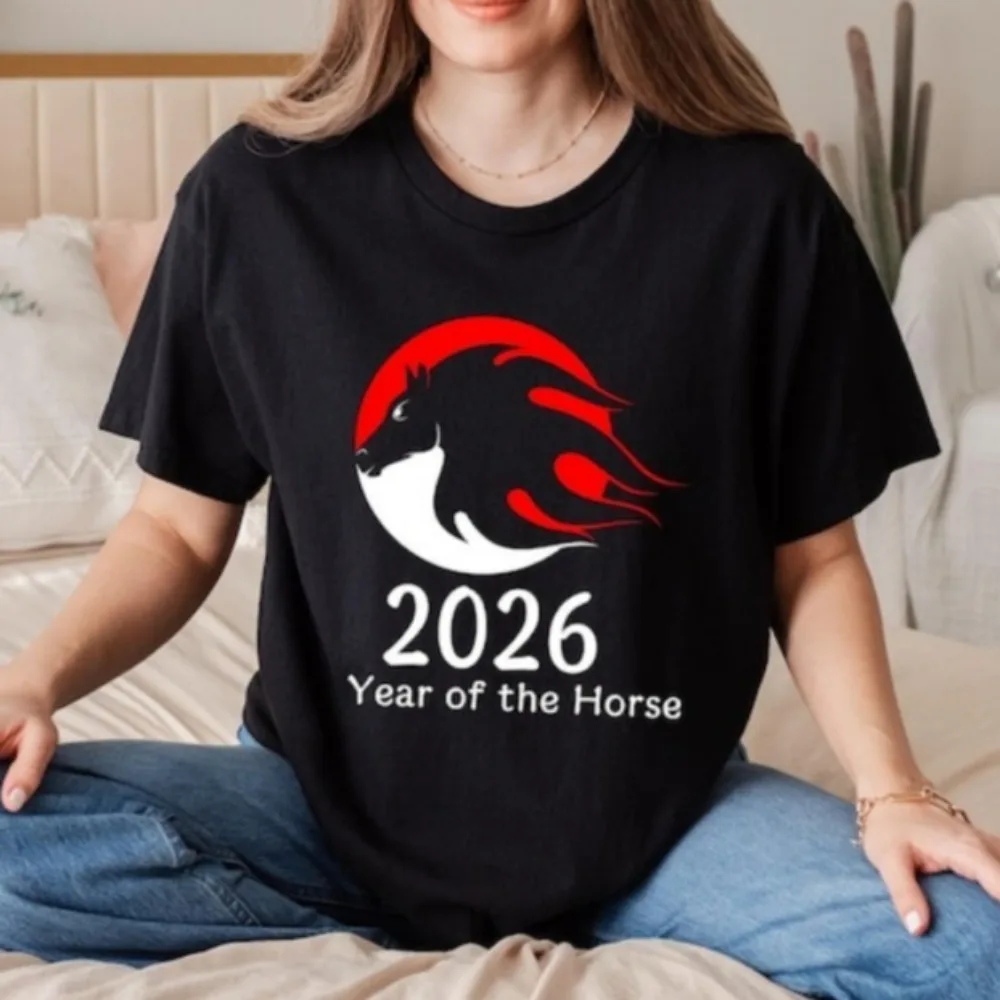 2026 Year of The Horse Shirt Chinese Zodiac Women Men Tees Lunar New Year T Shirt Red Horse Symbol Top Asian New Year Gift Tees