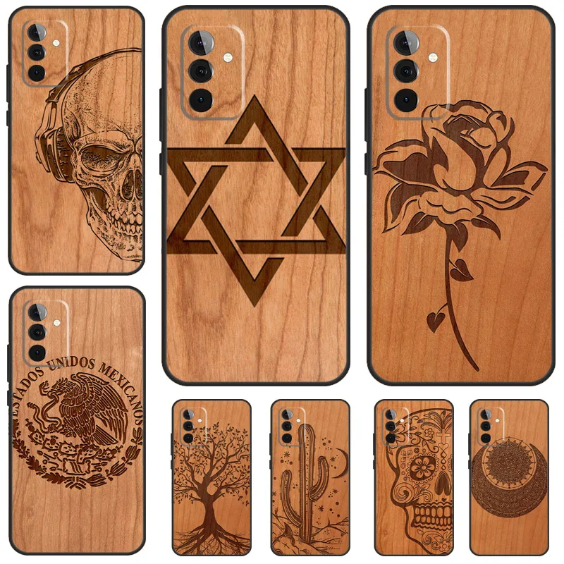 Tree Rose Skull Cactus Wood Case For Samsung Galaxy A14 A54 A34 A12 A22 A32 A52 S A51 A71 A13 A23 A33 A53 A15 A25 Cover