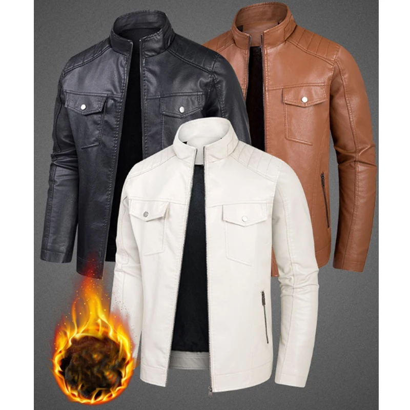 

Cross border fall winter new style men's warm and casual leather jacket, men's motorcycle style, men's Korean PU leather jacket