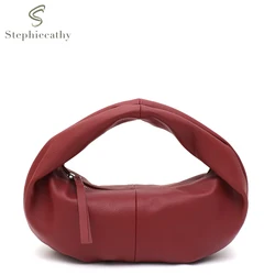 SC Soft Genuine Leather Hobo for Women Small Slouchy Top-handle Bag Solid Color Brand Minimalist Design Handbag Versatile