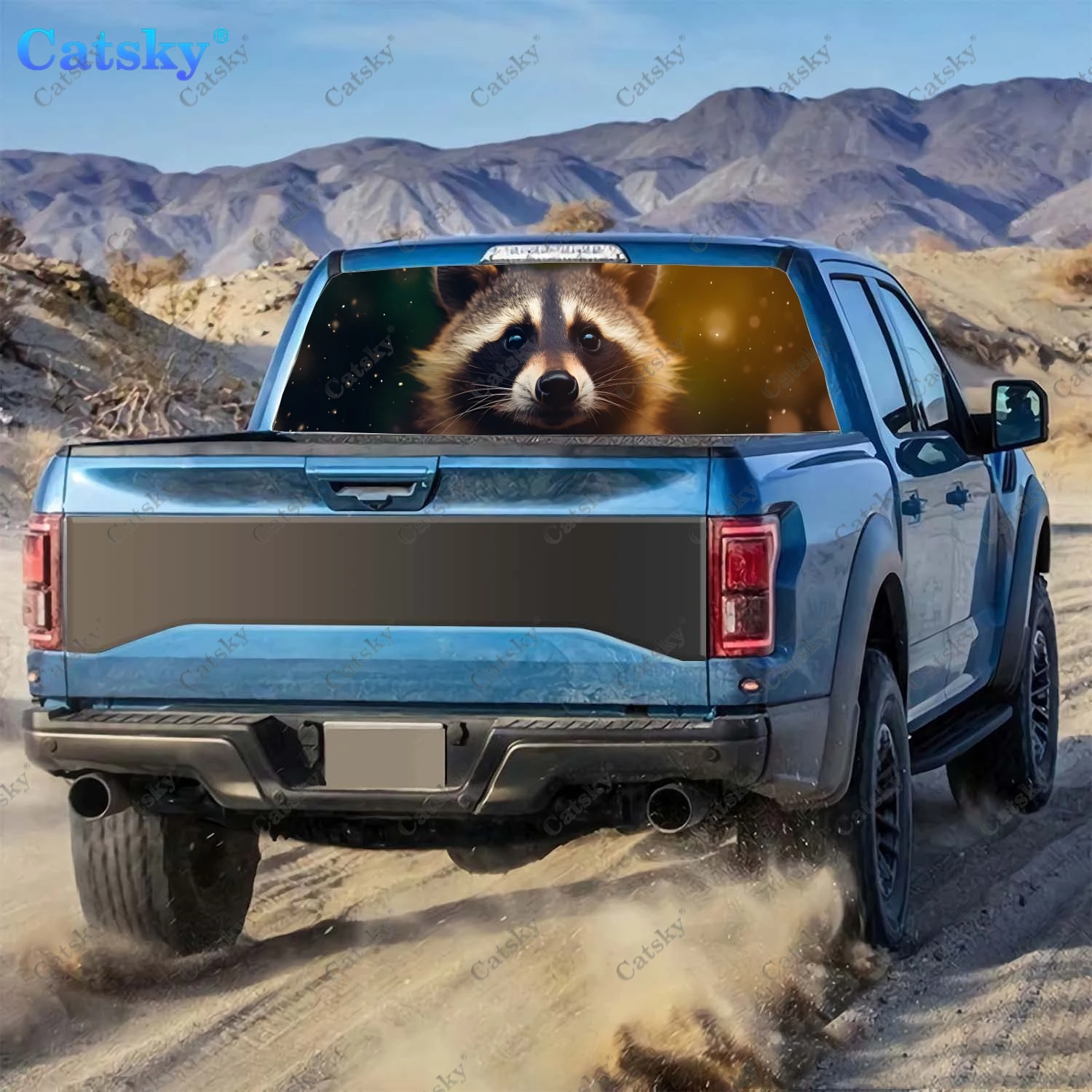 Raccoon With Beautiful Flower Rear Window Decal Fit Pickup,Truck,Car Universal See Through Perforated Back Windows Vinyl Sticker