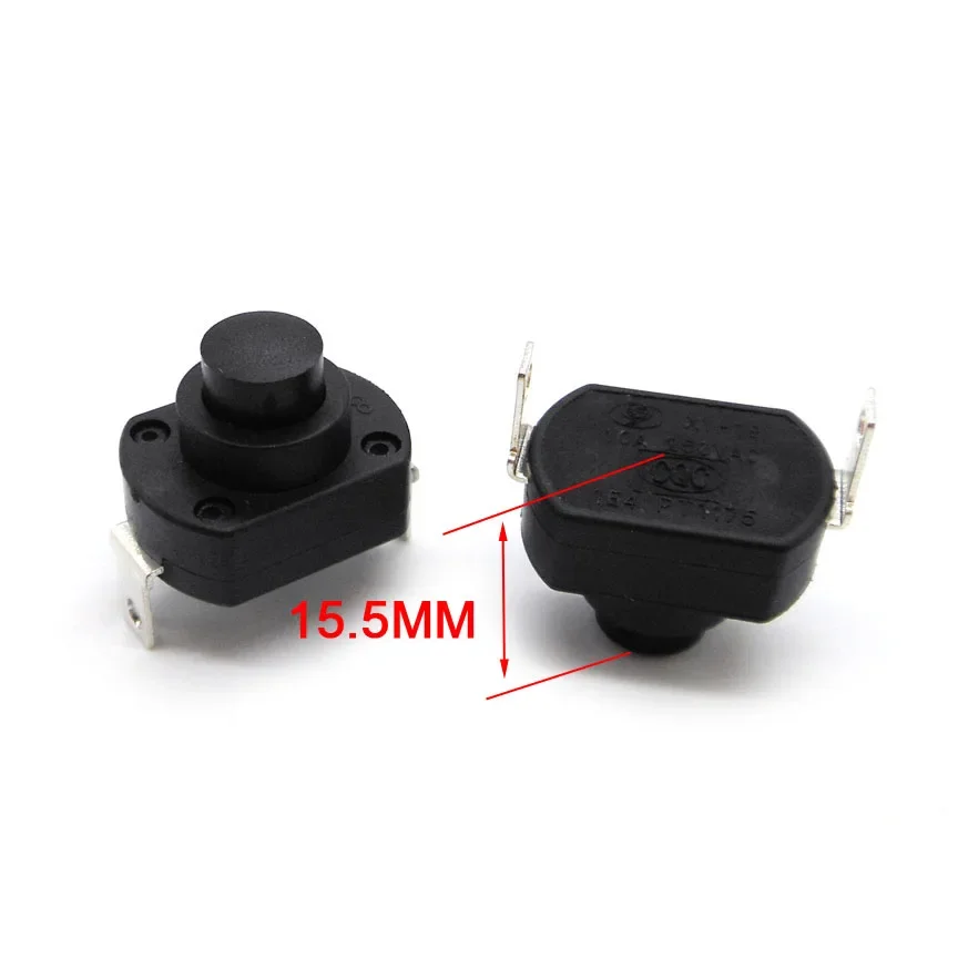 2PCS Self Lock 6A/10A 250V Flashlight Button Switch High Temperature Resistance Torch Spare Parts Switches 13.5mm 15.5mm 18.5mm