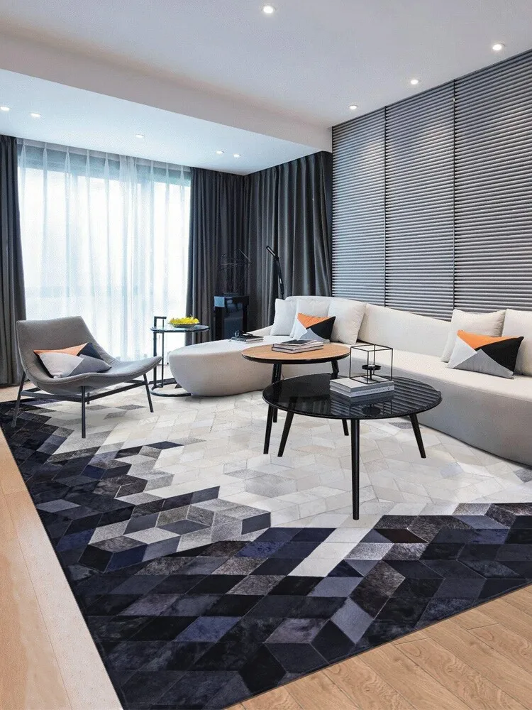 Black White Simple Unique Living Room Carpet Real Cowhide Handmade Modern Sofa Coffee Table Mat Simple Study Room Floor Carpet